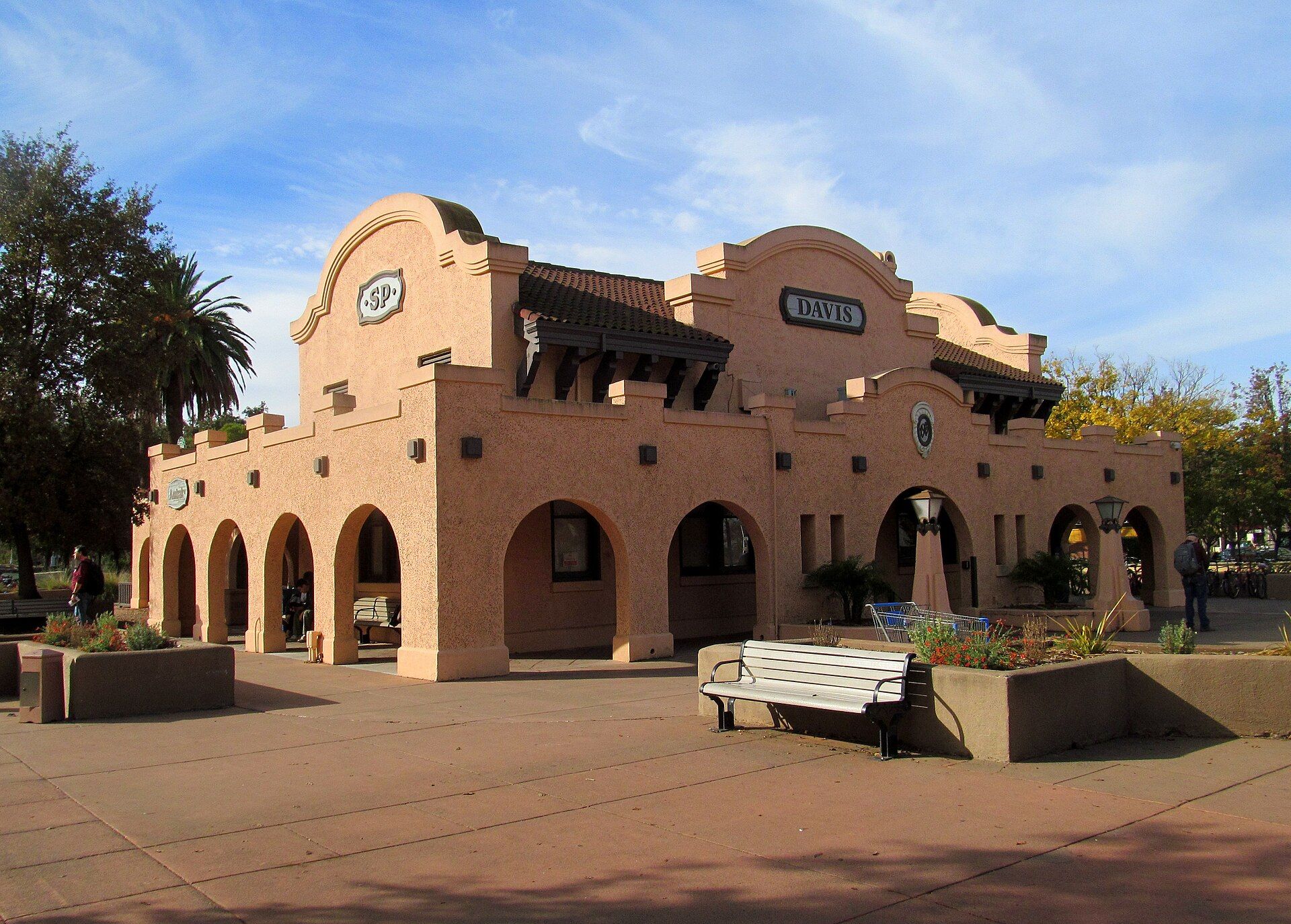 Davis train station and downtown district in Davis, California