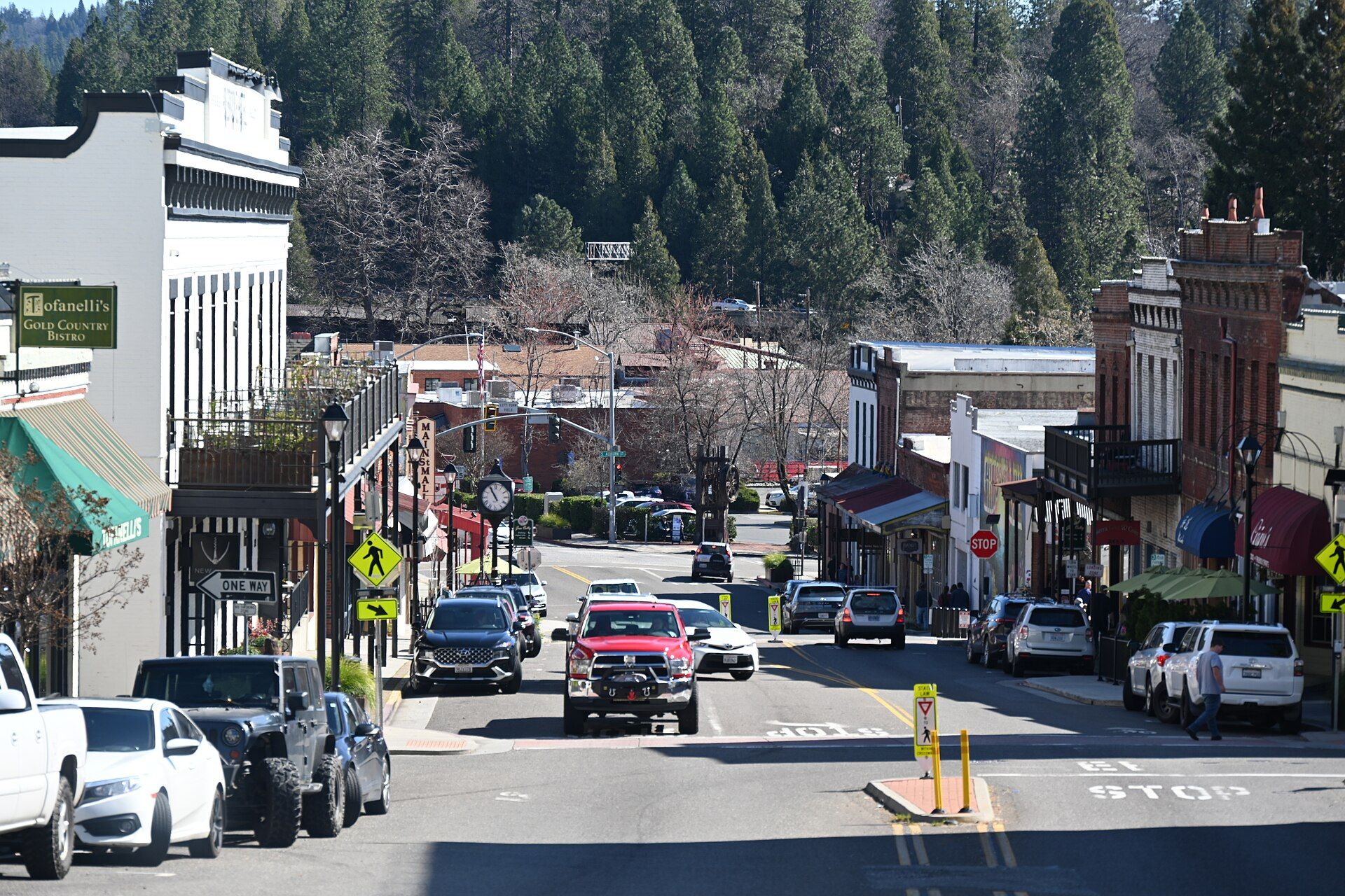 Commercial district and surrounding hills in Grass Valley, California